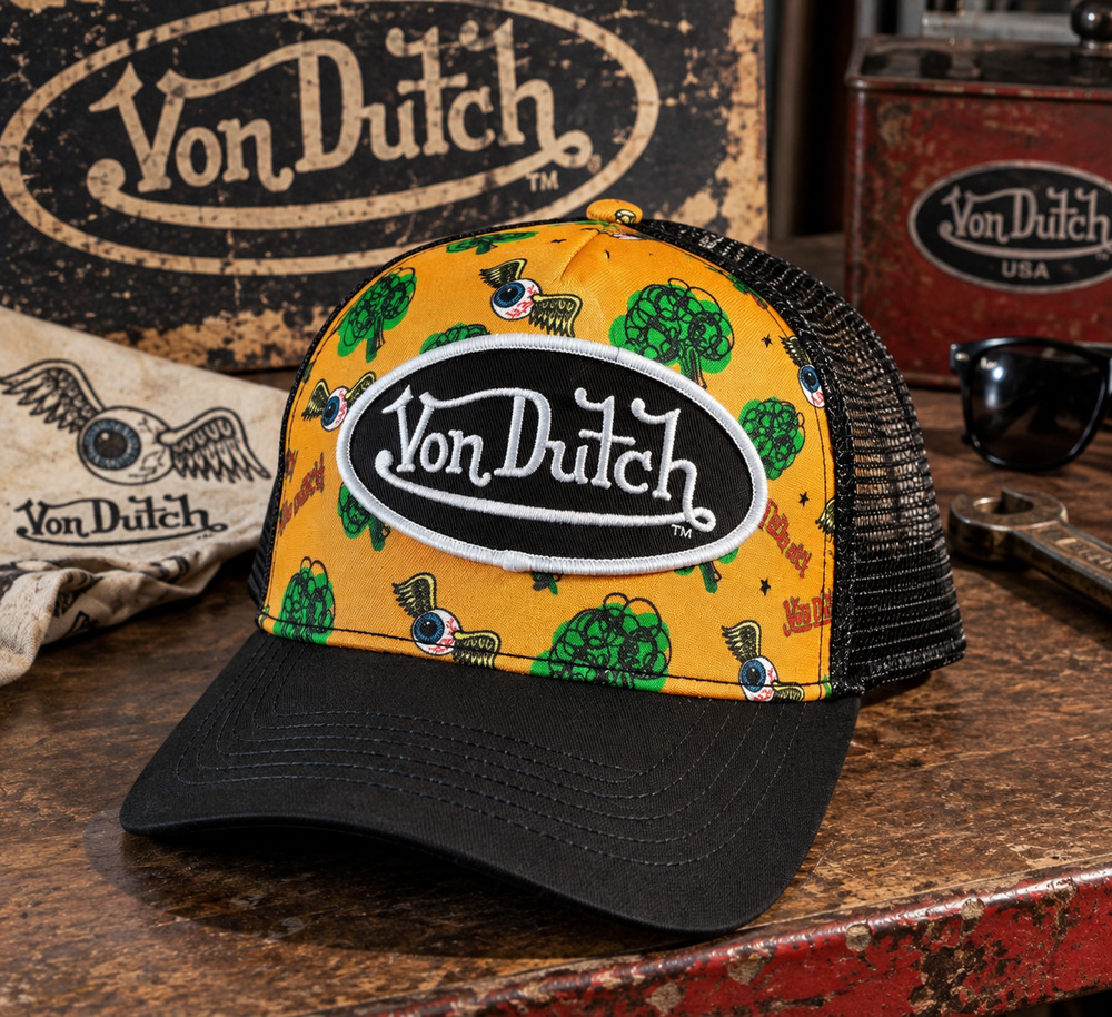 Von Dutch Flying Eyeball Green Trees Mesh Snapback Trucker Hat NWT Rare OSFA